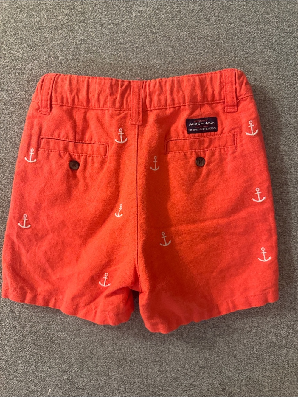 5/$15- Janie and Jack Coral Red Anchor Embroidered Pull-On Shorts - Picture 3 of 3